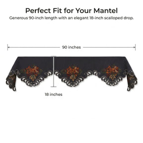 Mantel Scarf Cover – Charcoal Gray Embroidered Lace Table Runner Decor 18x90 Inch