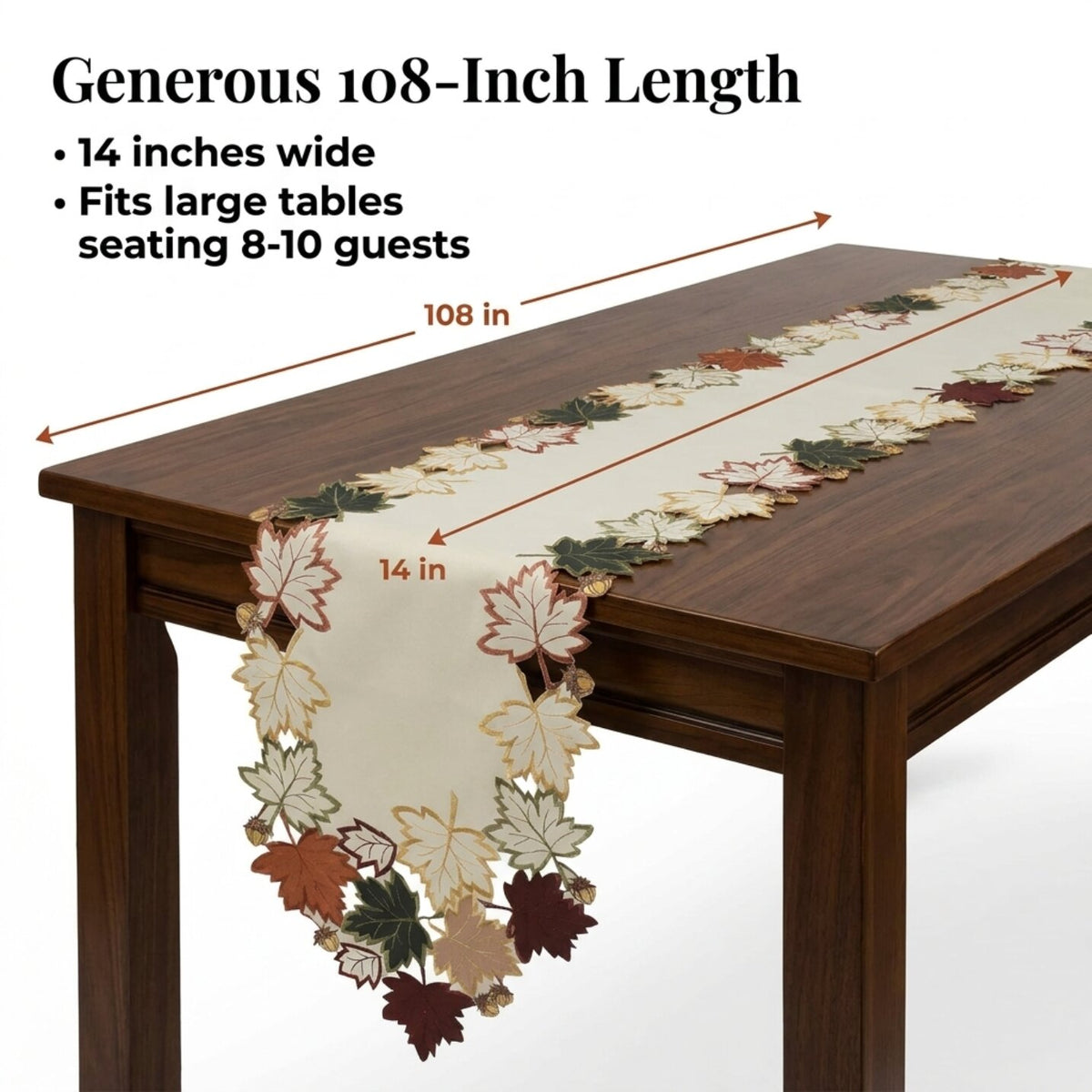 Cream White Table Runner – Falling Petals, 14x108 Inch