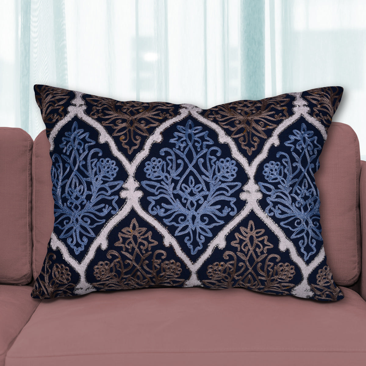 Decozen Blue Brown Throw Pillow Covers Embroidered 14 inchx20 inch, Set of 4, Size: 14 x 20