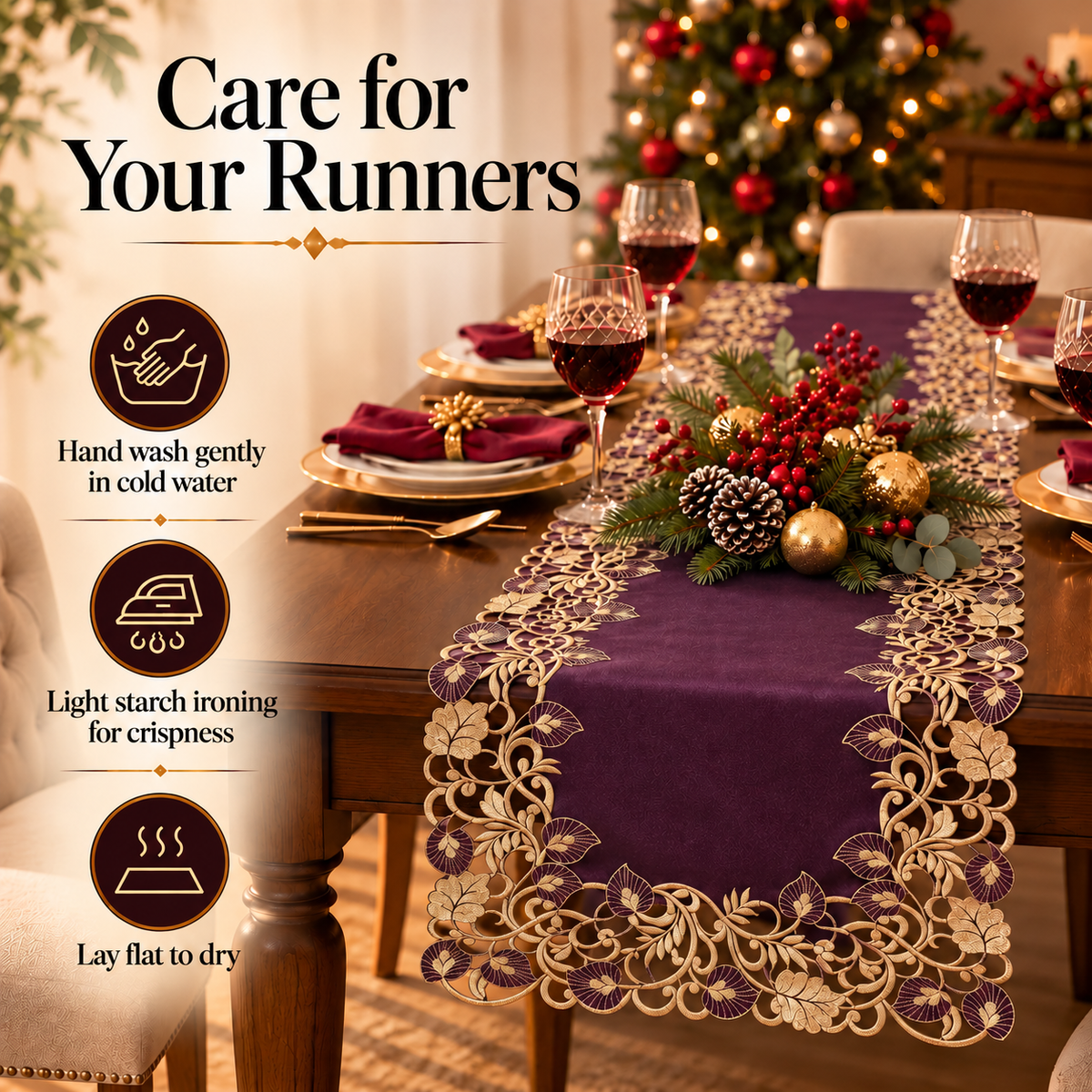 Purple Gold Table Runner – Velvet Plum, 14x108 Inch
