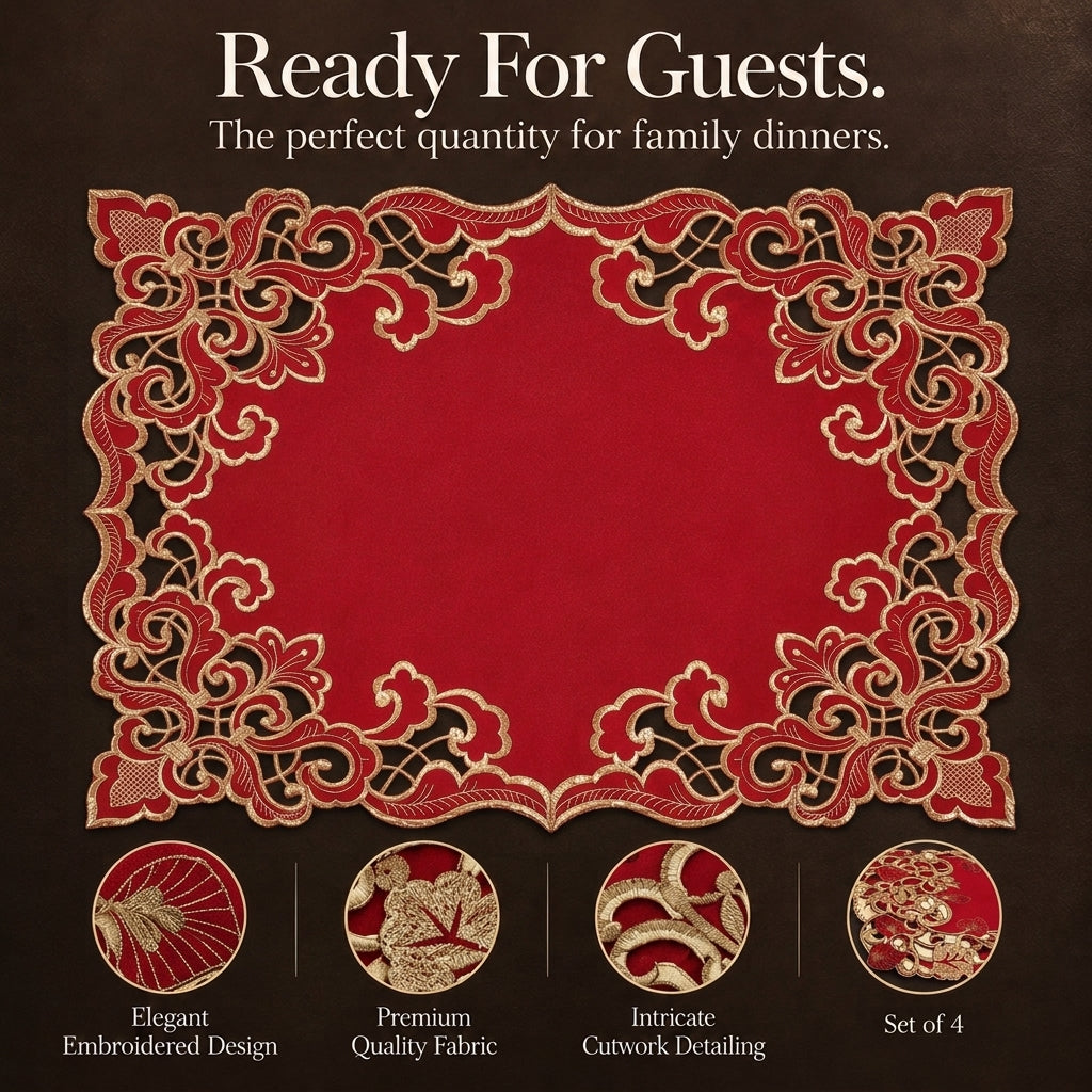 Burgundy Gold Placemats – Crimson Glow, 12x18 Inch