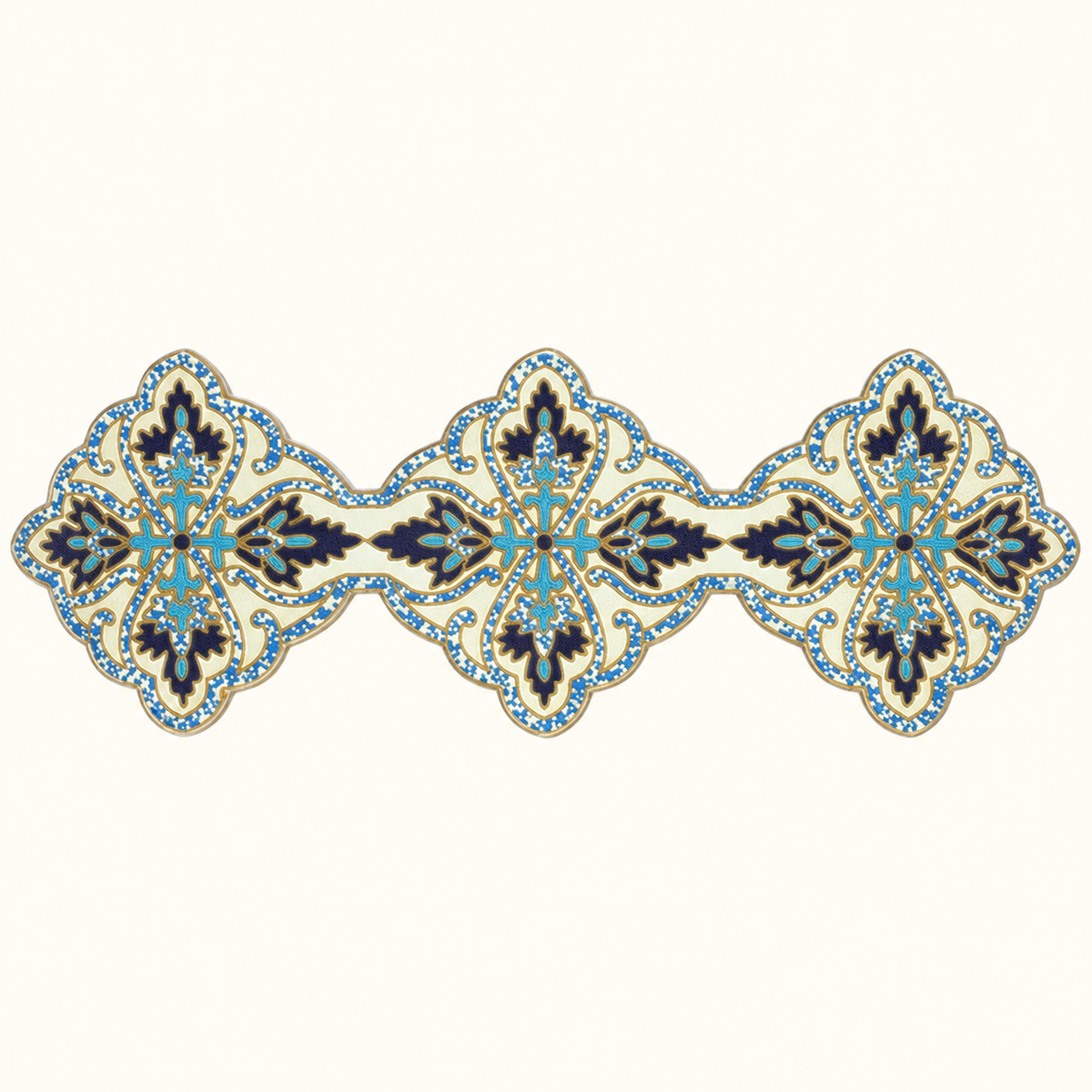 Beaded Table Runner – Blue White, 54x13 Inch