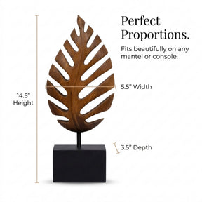Hand-carved wooden sculpture of a leaf from Decozen, artistic wooden décor perfect for home decoration or gifting to mom.