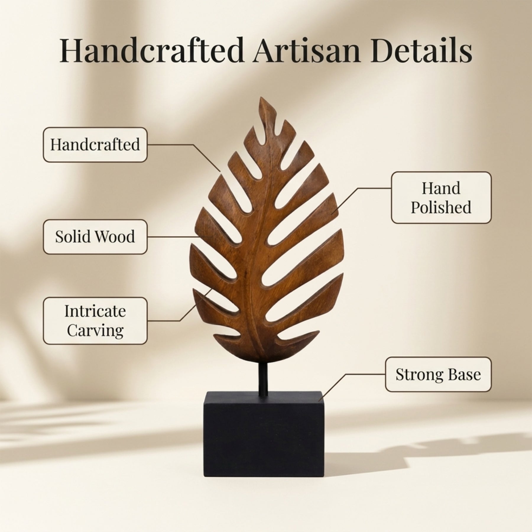 Hand-carved wooden leaf sculpture by Decozen, artistic home décor piece with intricate detailing, ideal gift for mom