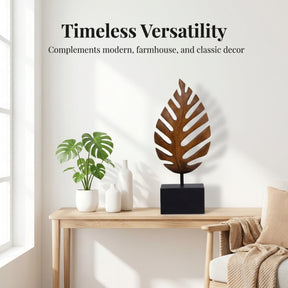 Hand-carved wooden leaf sculpture by Decozen, elegant 01P-0621 wooden décor for home or gift, detailed natural wood craftsmanship