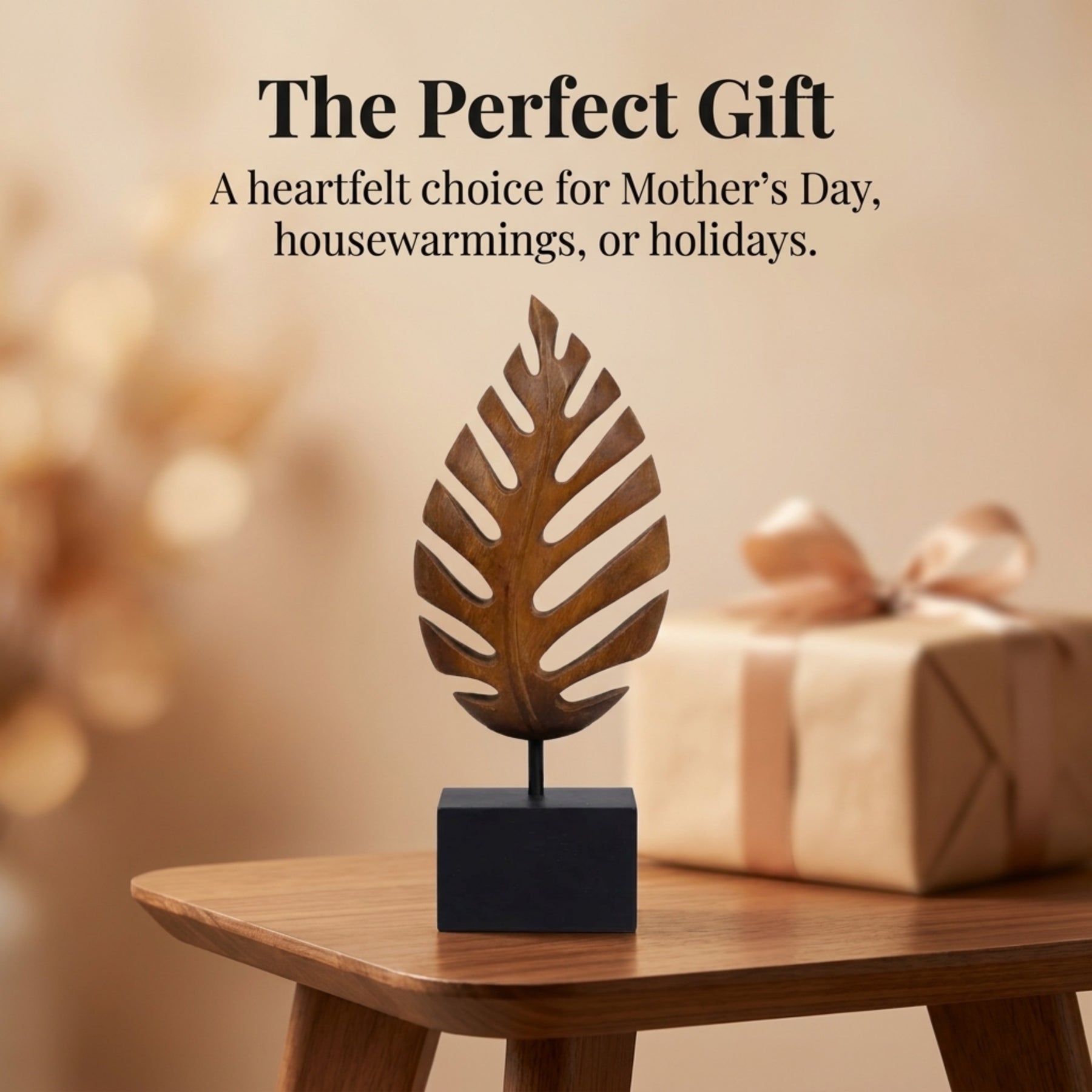 Hand-carved wooden leaf sculpture from Decozen, artistic home décor piece showcasing intricate craftsmanship.