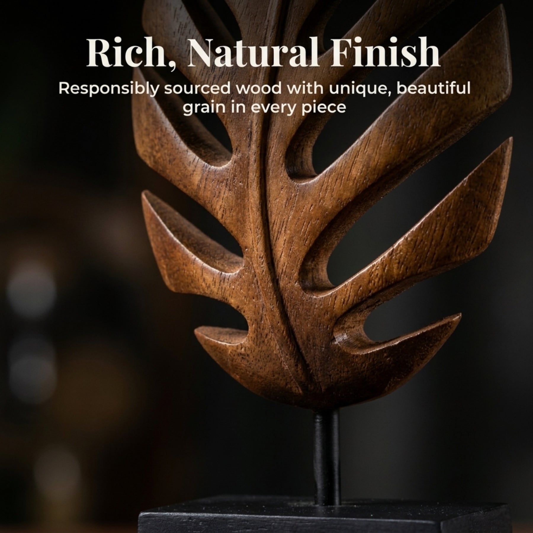 Hand-carved wooden sculpture of a leaf from Decozen's Madilyn Leaf collection, ideal for artistic home décor or gift-giving.