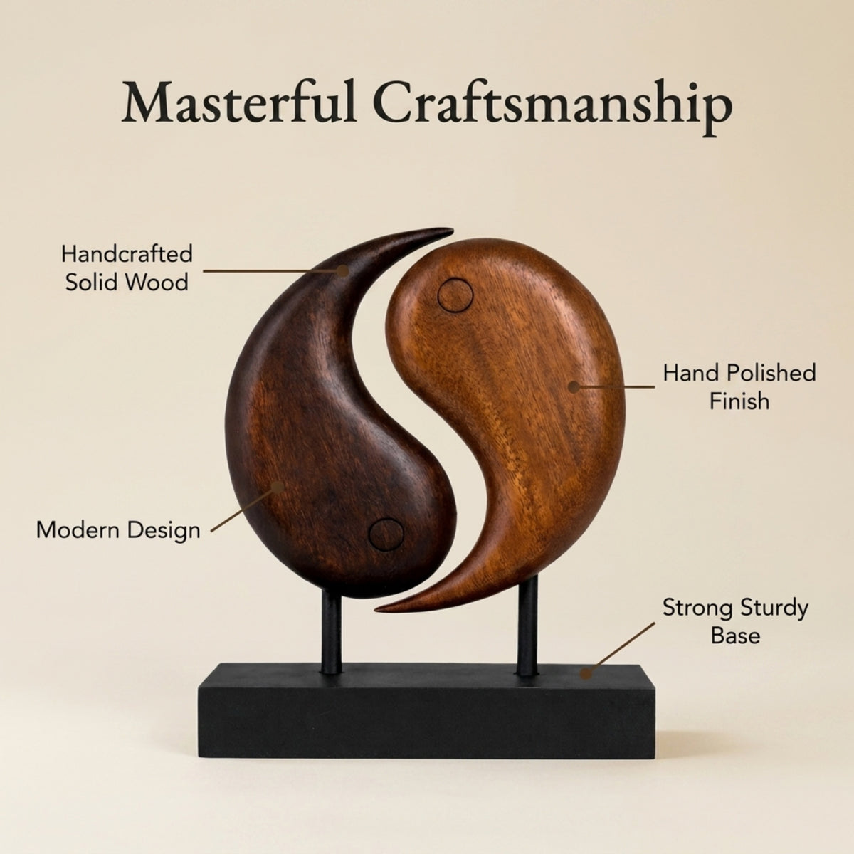Hand-carved Yin Yang wooden sculpture by Decozen, artistic home decor piece showcasing balanced design and craftsmanship.