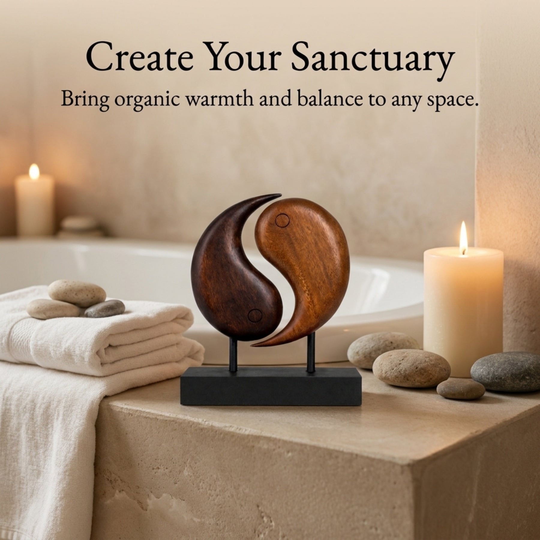 Hand-carved yin yang wooden sculpture by PAT013, artistic home decor piece featuring a balanced yin yang design.