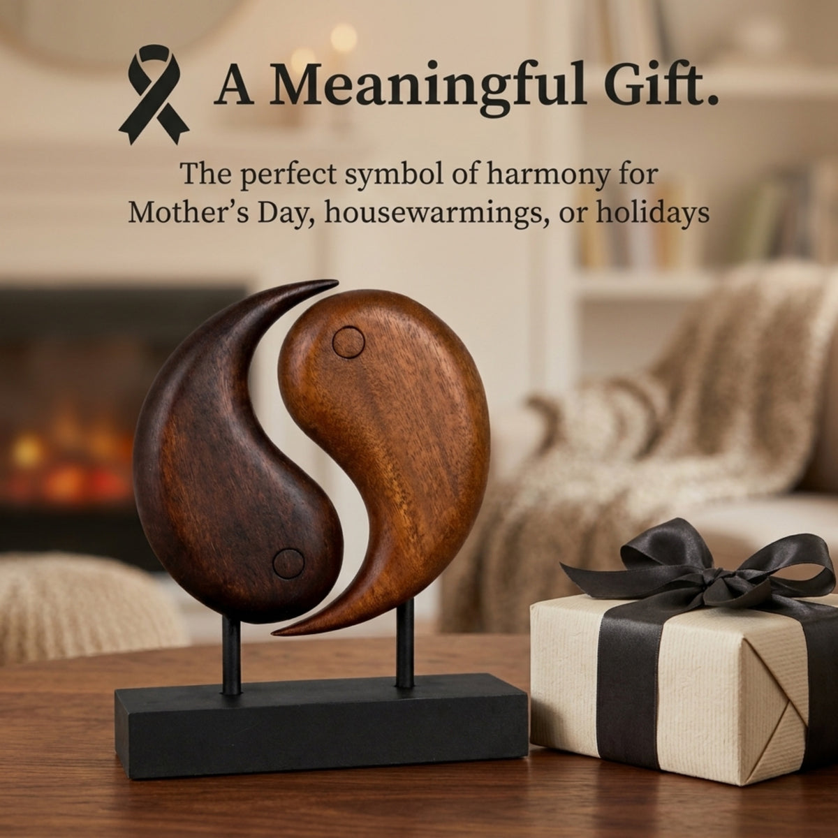 Hand-carved wooden Yin Yang sculpture by Decozen, artistic decor piece for home or farmhouse, perfect gift for mom.