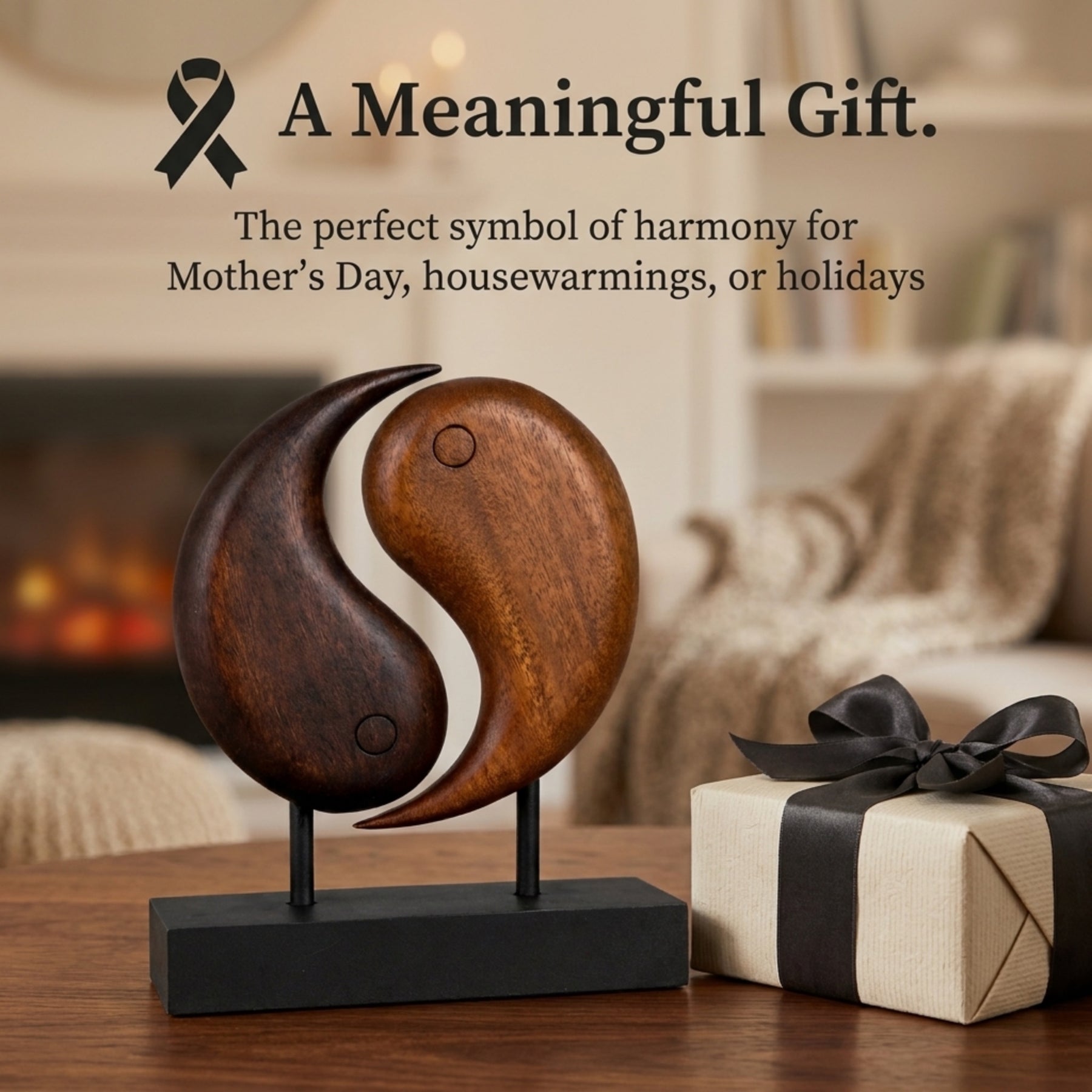Hand-carved wooden Yin Yang sculpture by Decozen, artistic decor piece for home or farmhouse, perfect gift for mom.