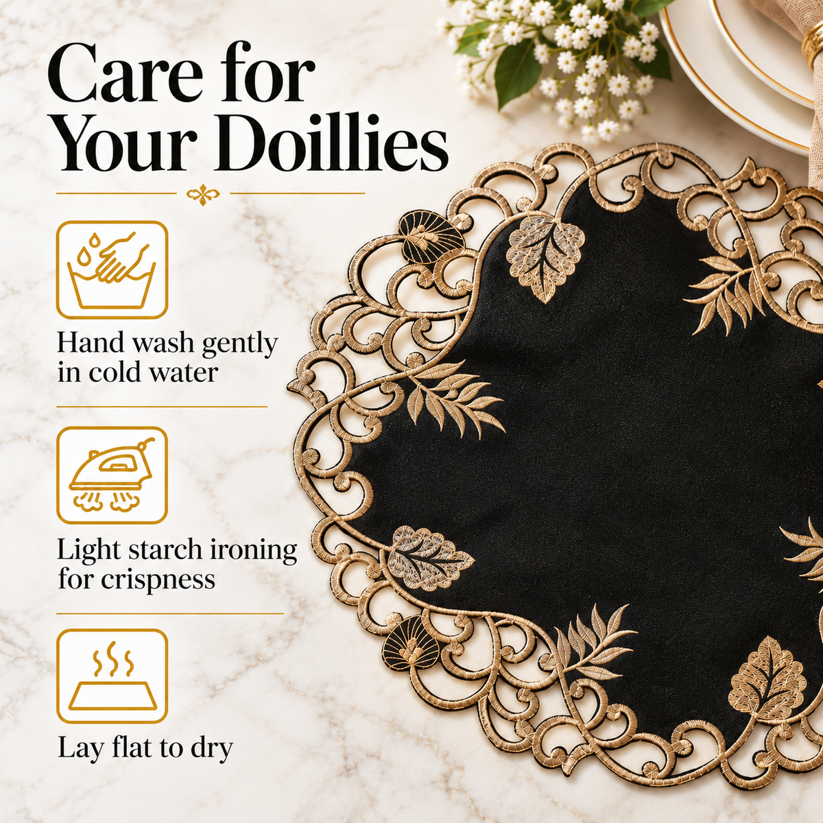 Black Gold Doilies – Midnight Gold, 15 Inch