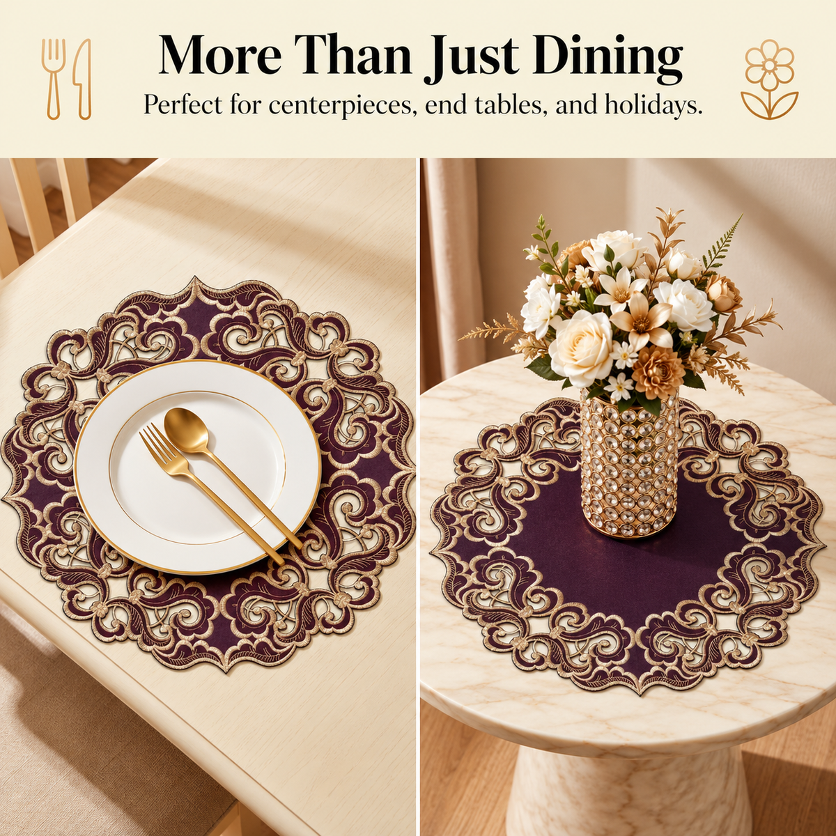 Purple Gold Doilies – Amethyst Haze, 15 Inch