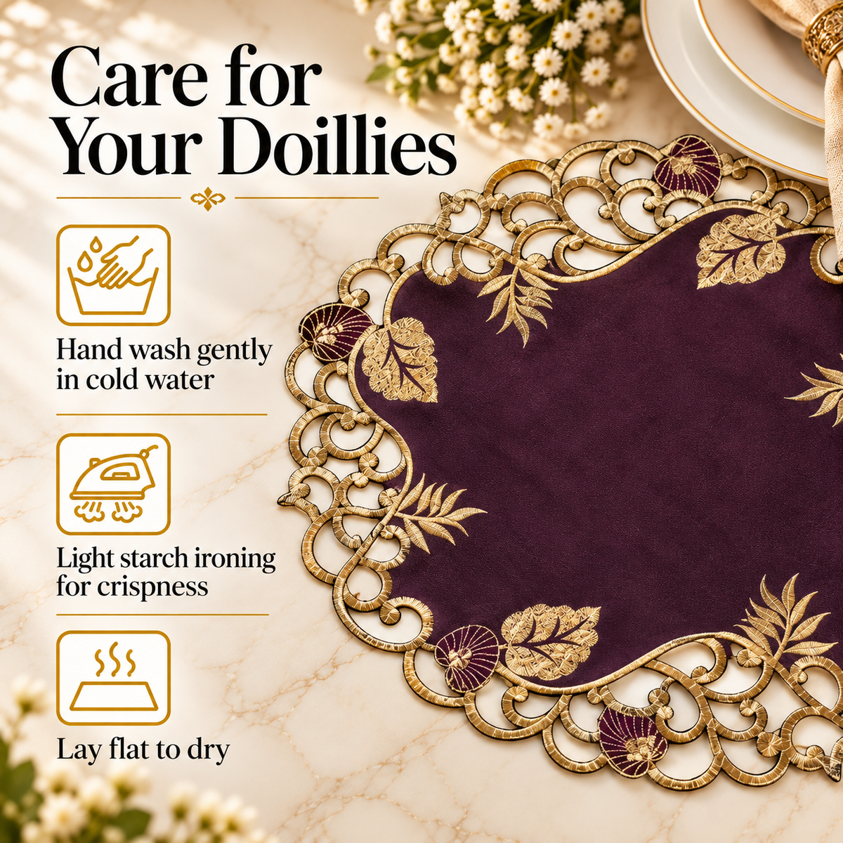 Purple Gold Doilies – Velvet Plum, 15 Inch