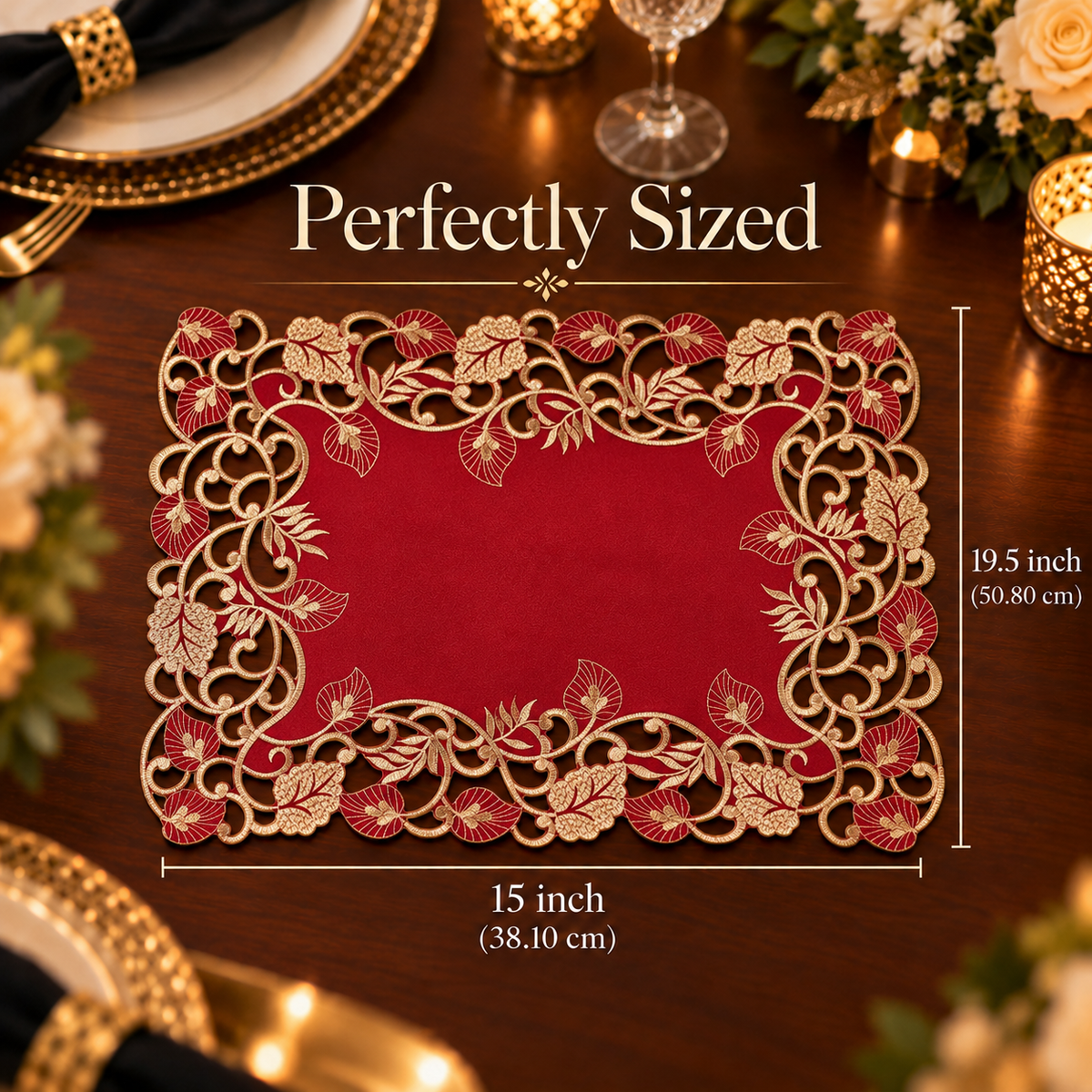 Burgundy Gold Placemats – Royal Garnet, 12x18 Inch