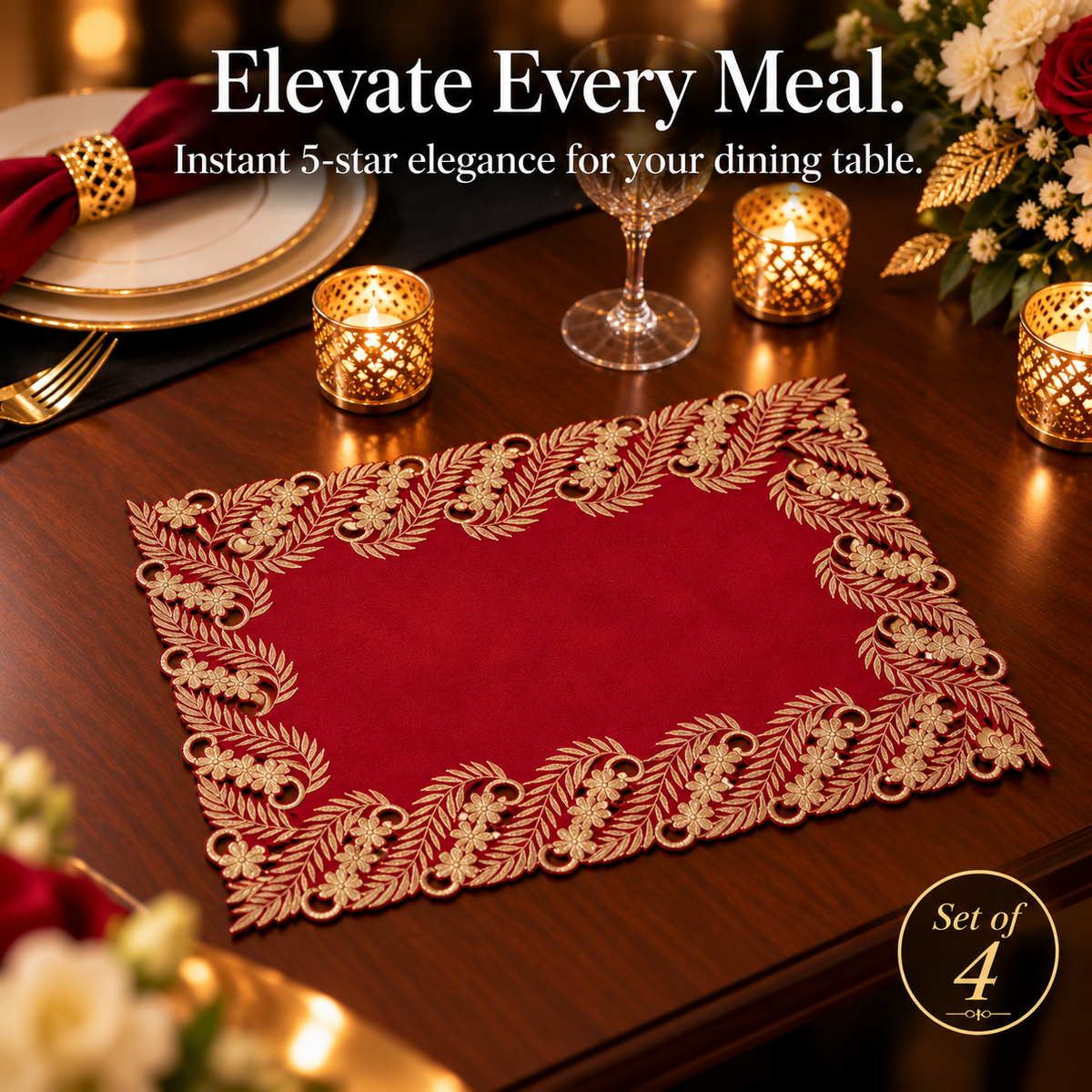 Burgundy Gold Placemats – Wine Grace, 12x18 Inch