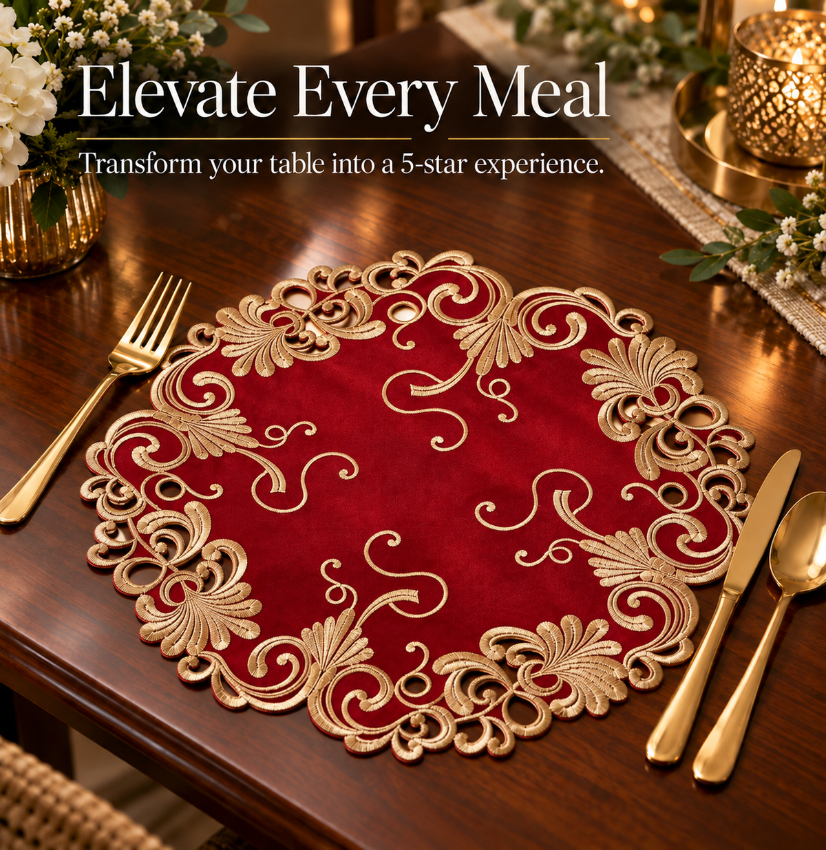 Burgundy Gold Doilies – Burgundy Charm, 15 Inch