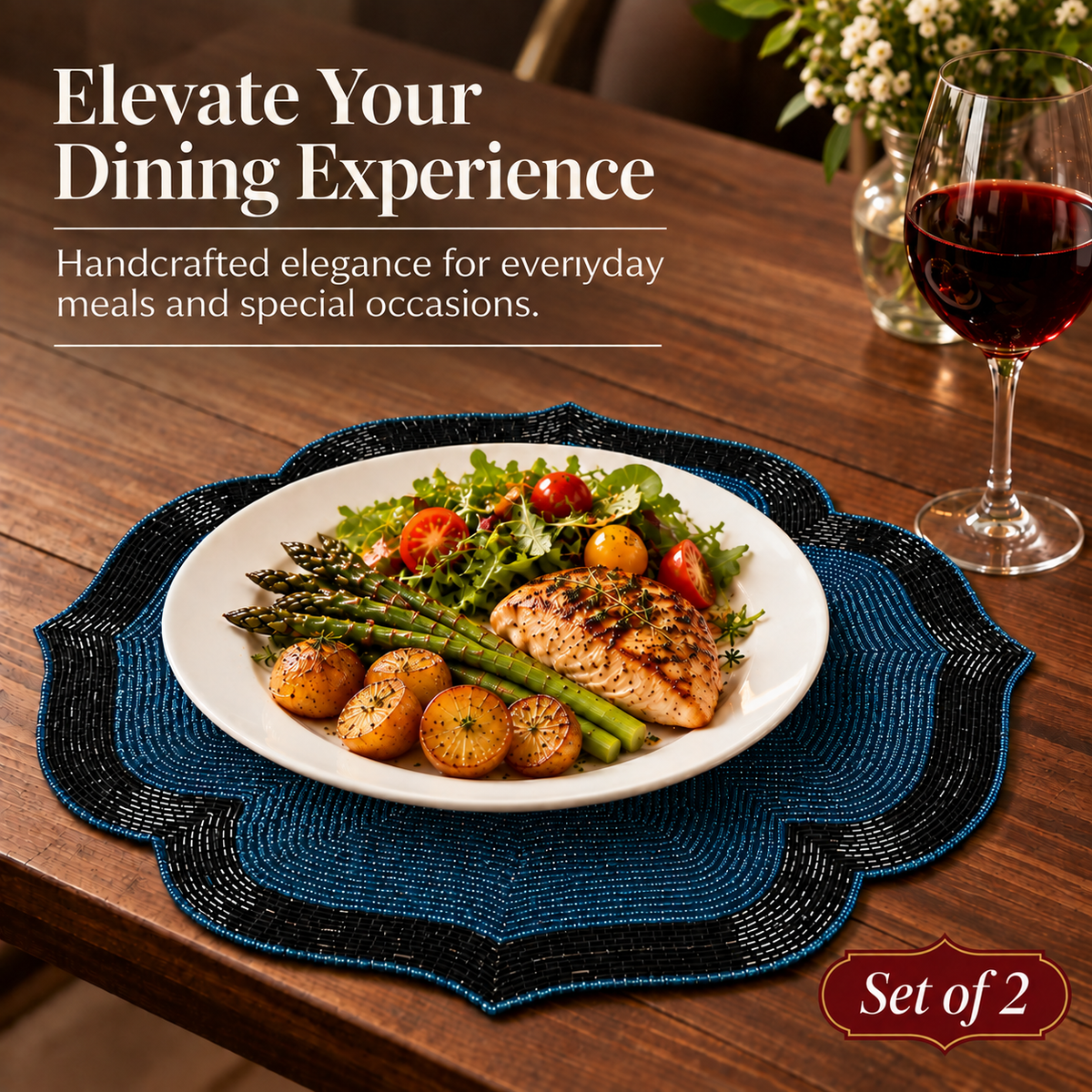 Beaded Placemats – 14 Inch Heat Resistant Dining Table Mats | Elegant Handmade Design