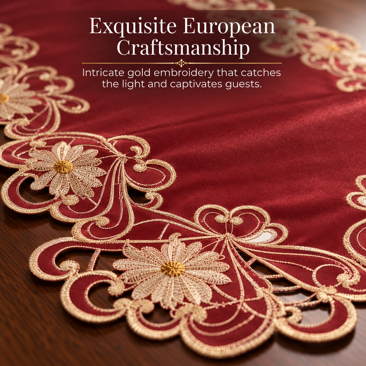 Red Lace Table Runner – Imperial Red, 14x108 Inch