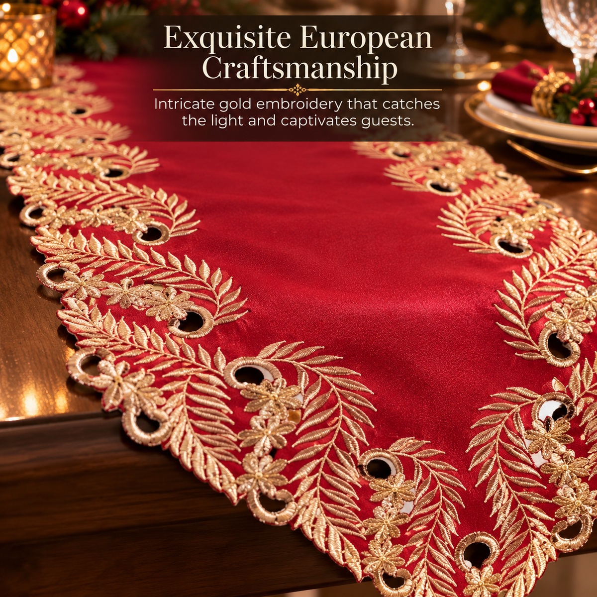Burgundy Gold Table Runner – Wine Grace, 14x108 Inch