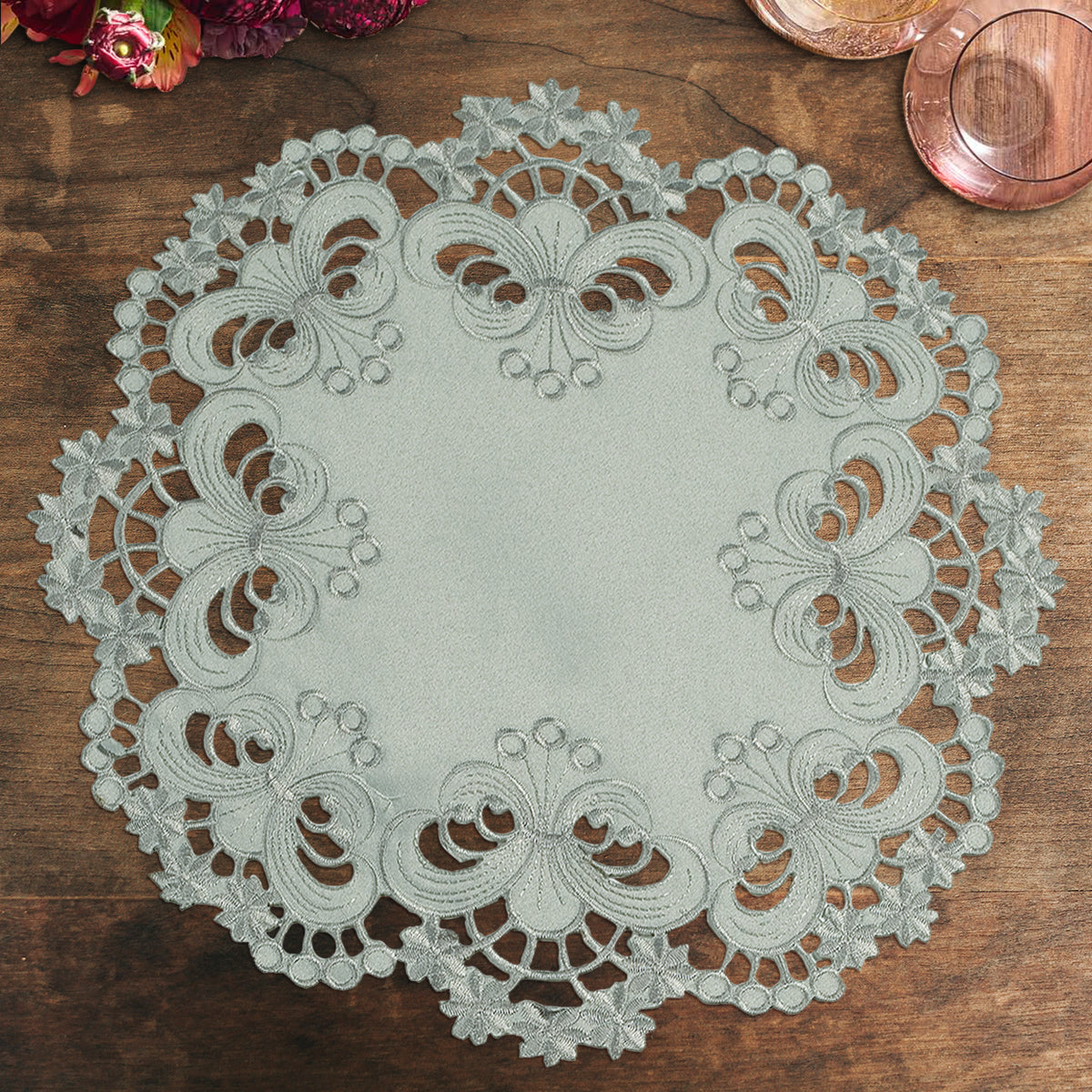 Gray Round Linen Placemat Doilies - The Creola Collection