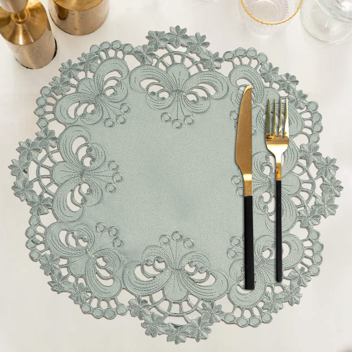 Gray Round Linen Placemat Doilies - The Creola Collection