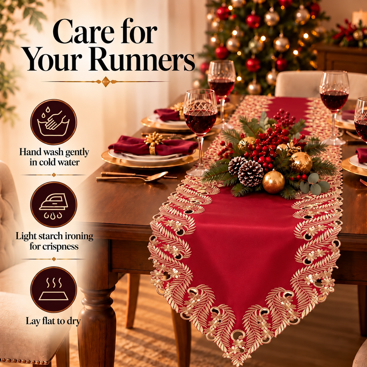 Burgundy Gold Table Runner – Wine Grace, 14x108 Inch