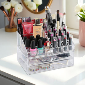 Clear Makeup Organizers - 19 Slots and 2 Drawers