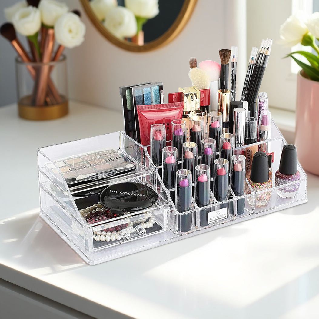 Clear Makeup Organizers - 19 Slots and 1 Drawer