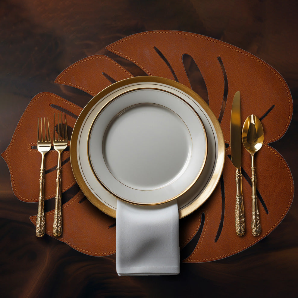 Monstera Leaf Cut Out Leather Placemats - Set of 6