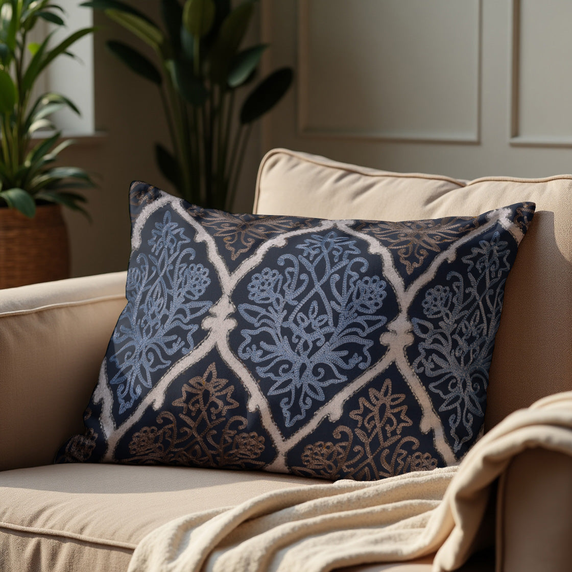 Blue and Brown Throw Pillow Covers - Set of 2 and 4, 14 x 20 inches