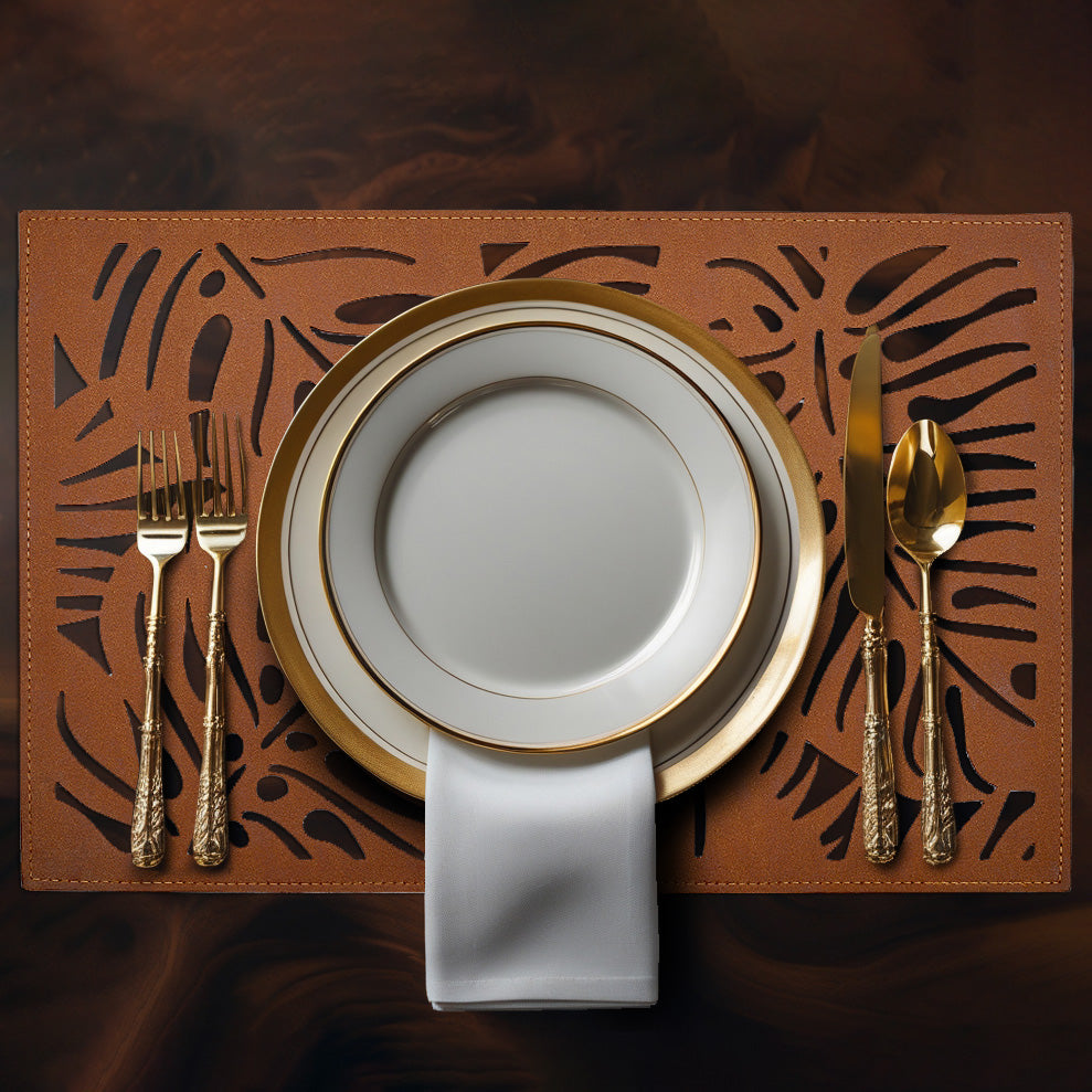 Monstera Leaf Cut Out Leather Placemats - Set of 6