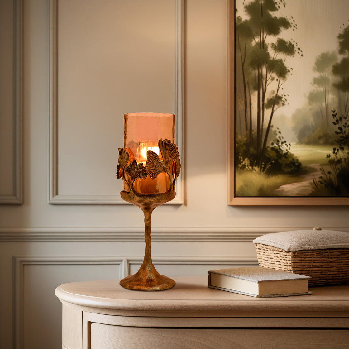 Gold Finished Candle Holder with Glass