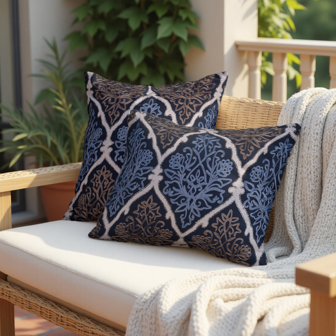 Blue and Brown Throw Pillow Covers - Set of 2 and 4, 14 x 20 inches