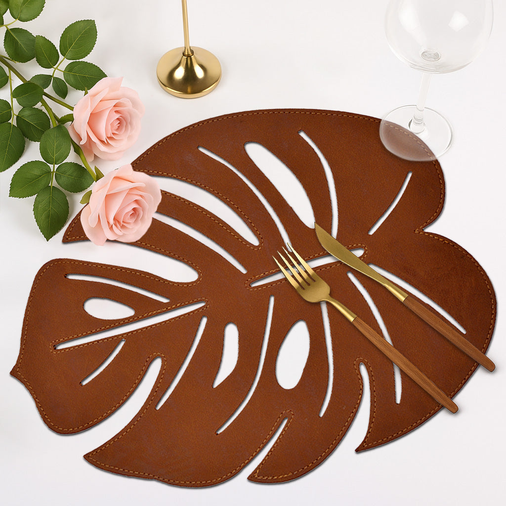 Monstera Leaf Cut Out Leather Placemats - Set of 6