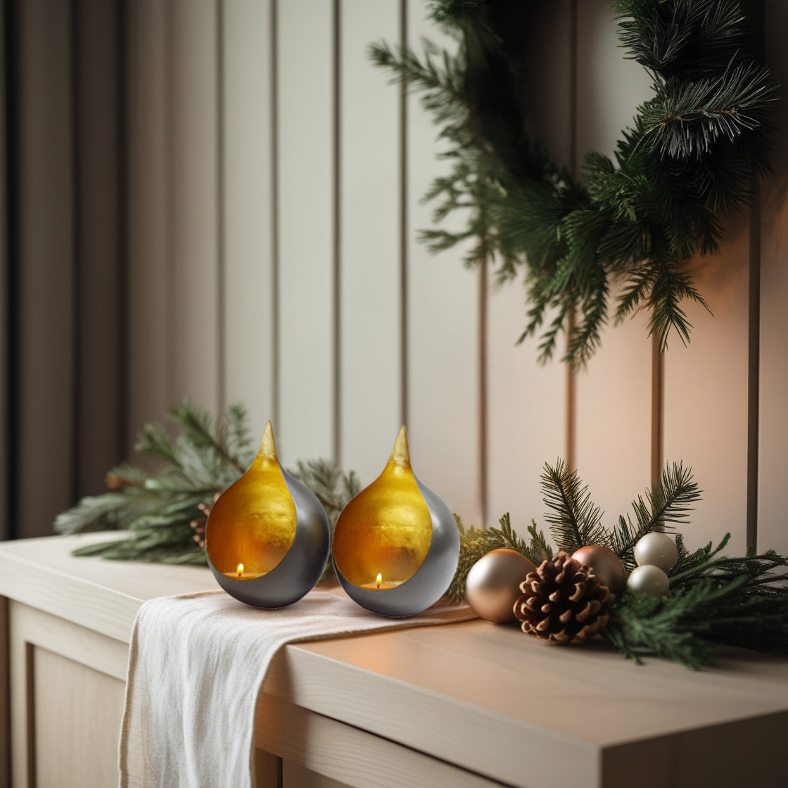Gold and Black Tea-Light Candle Holders - Set of 2