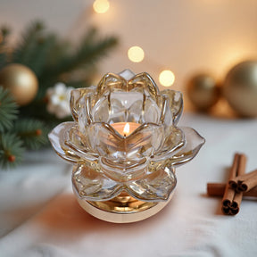 Floral Clear Glass Tea Light Candle Holder