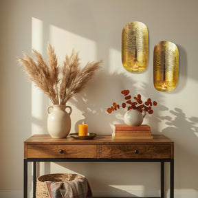 Gold Wall Candle Sconces with Tree of Life Design - Set of 2
