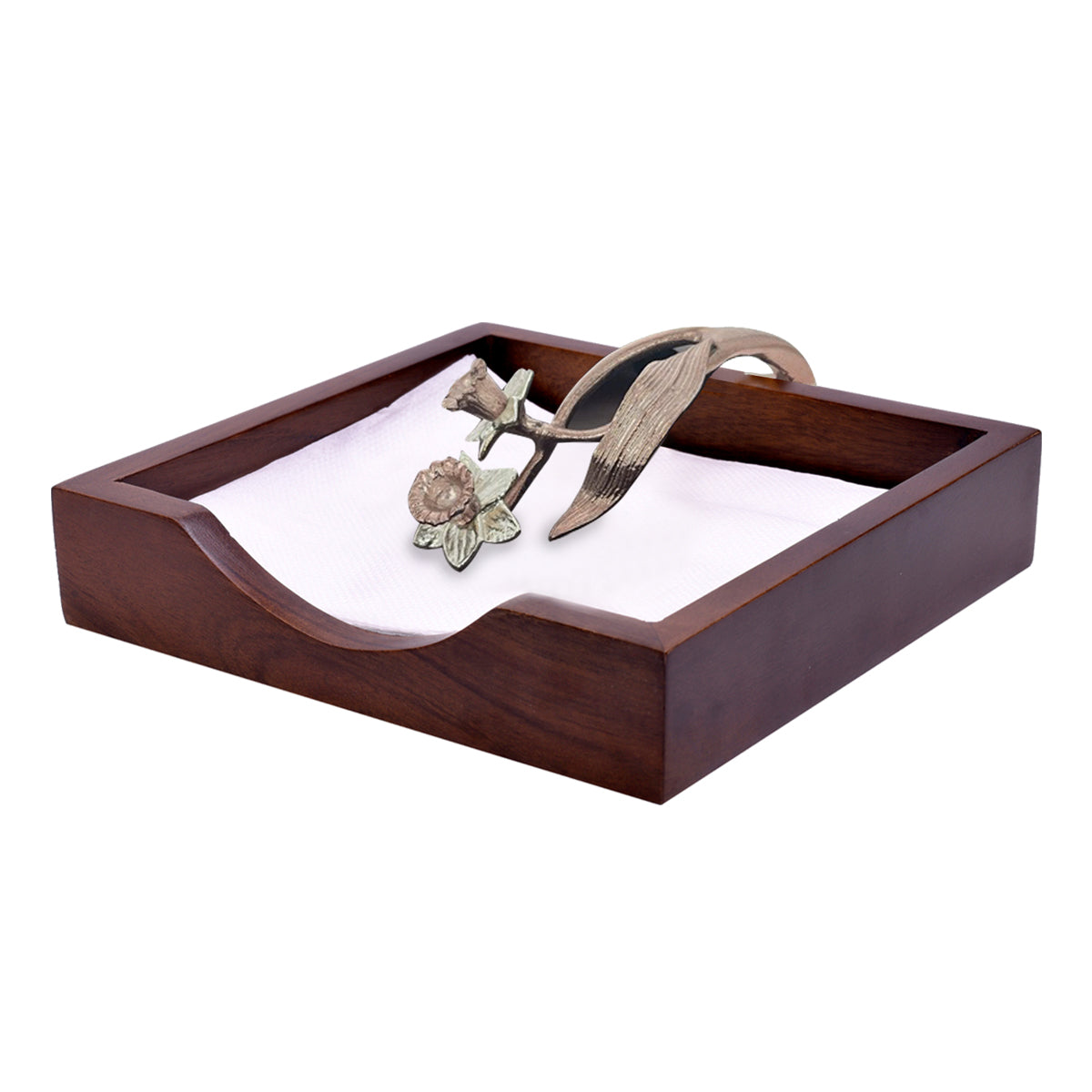 Solid Wood Napkin Holder with Rose Gold Finish Ornament