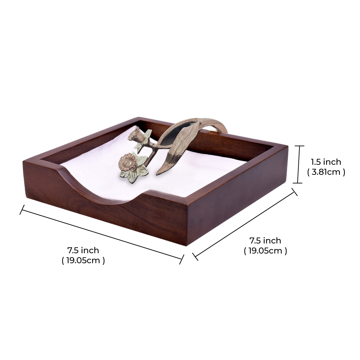 Solid Wood Napkin Holder with Rose Gold Finish Ornament