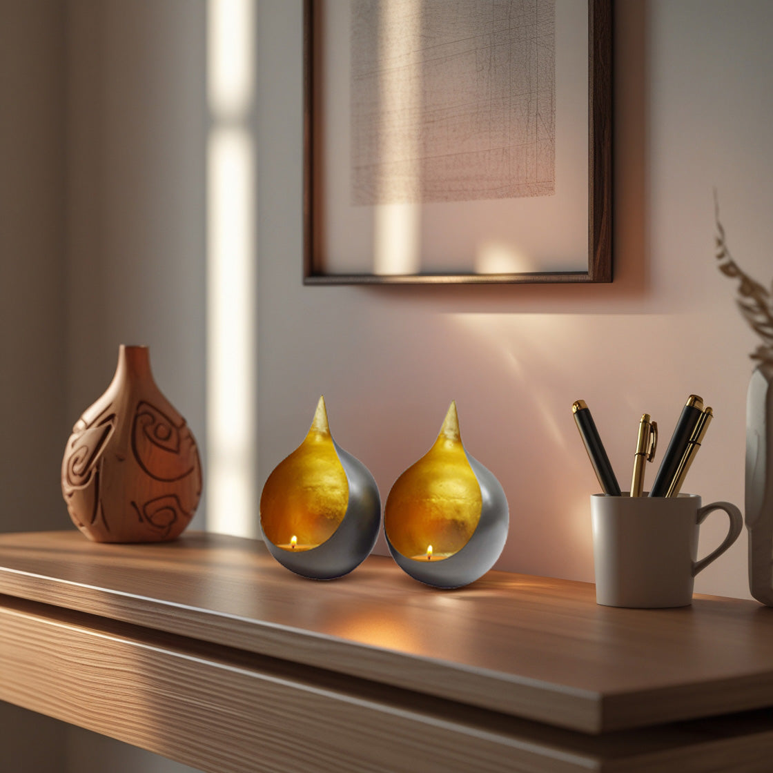 Gold and Black Tea-Light Candle Holders - Set of 2