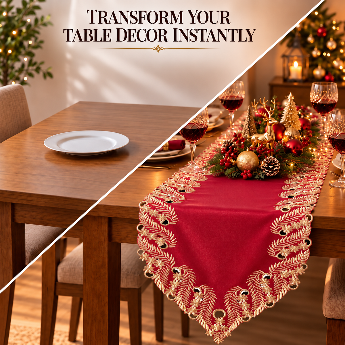 Burgundy Gold Table Runner – Wine Grace, 14x108 Inch