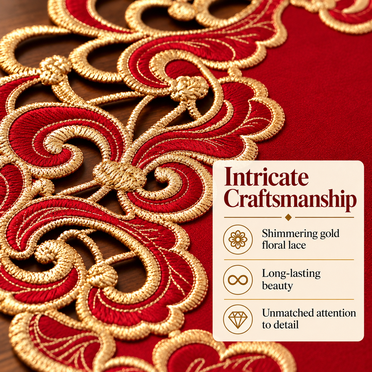 Burgundy Gold Doilies – Crimson Glow, 15 Inch