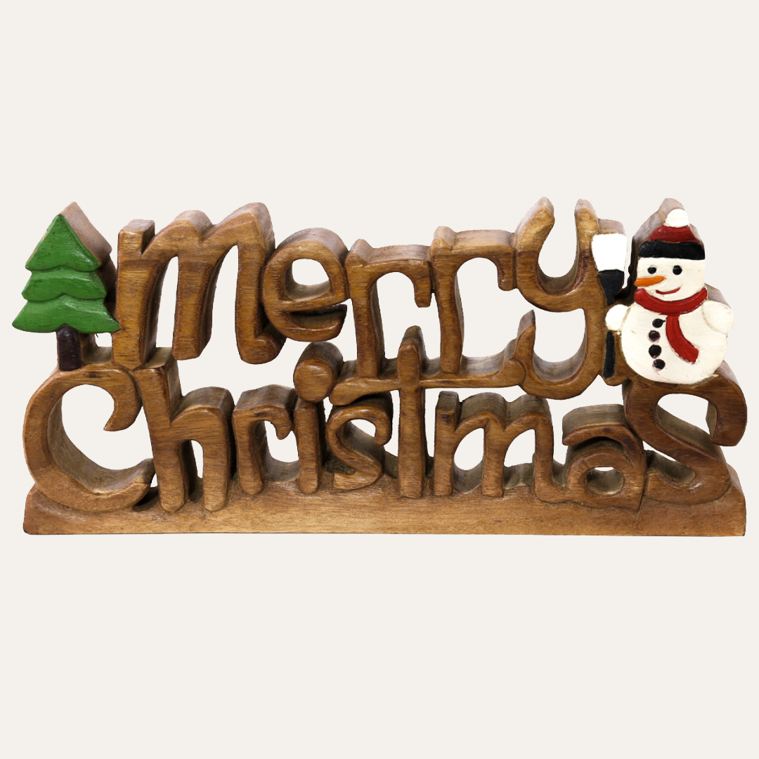 Merry Christmas Handmade Wooden Sculpture