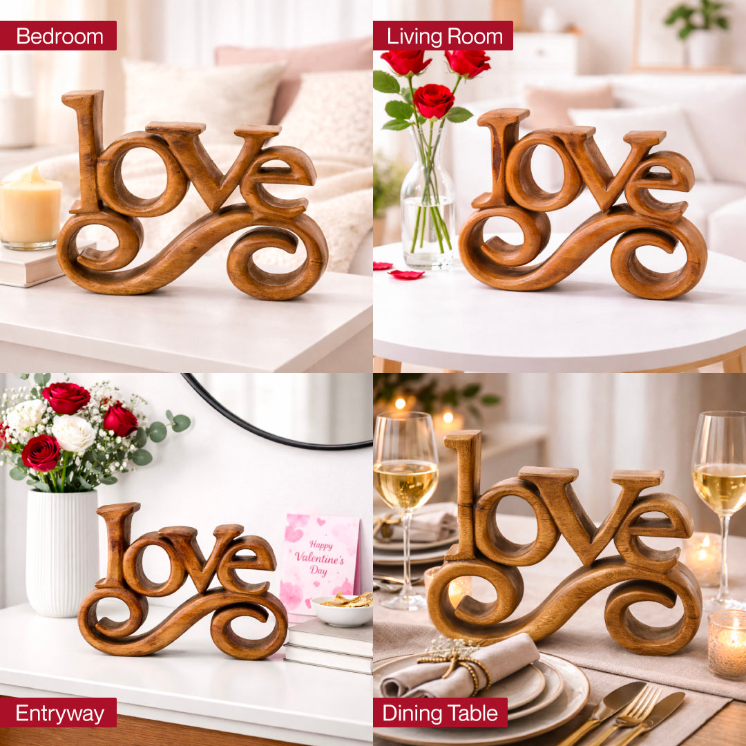 Hand-carved wooden sculpture from Forever Bloom, decorative wooden décor by LAY015, showcasing intricate craftsmanship.