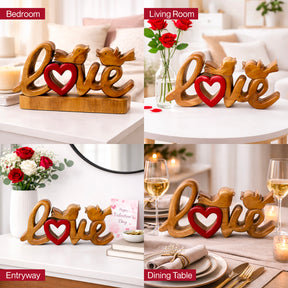 Hand-carved wooden sculpture titled Amber Affection by LAY016, decorative wooden décor for home art display.