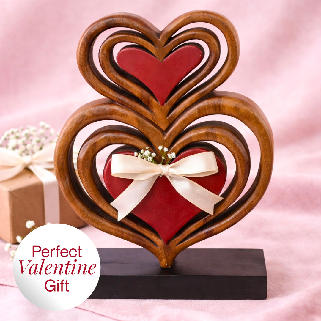 Twin Souls – Handmade Wooden Hearts Sculpture, Symbol of Love