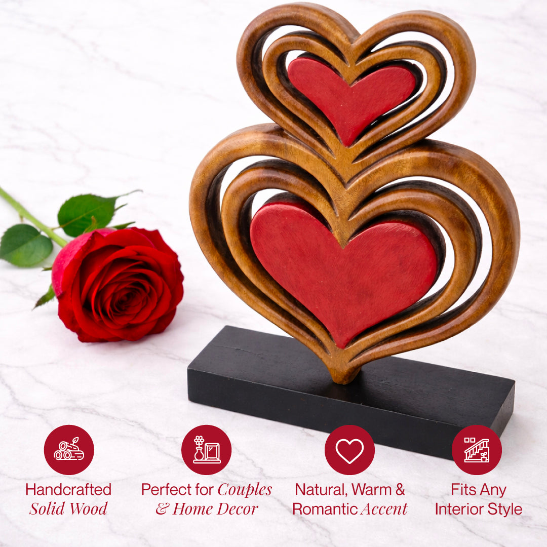 Twin Souls – Handmade Wooden Hearts Sculpture, Symbol of Love