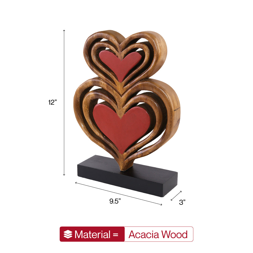 Twin Souls – Handmade Wooden Hearts Sculpture, Symbol of Love
