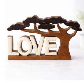 Hand-carved wooden sculpture from Elmija's Enduring Love collection, decorative wooden décor for home art by LAY020.